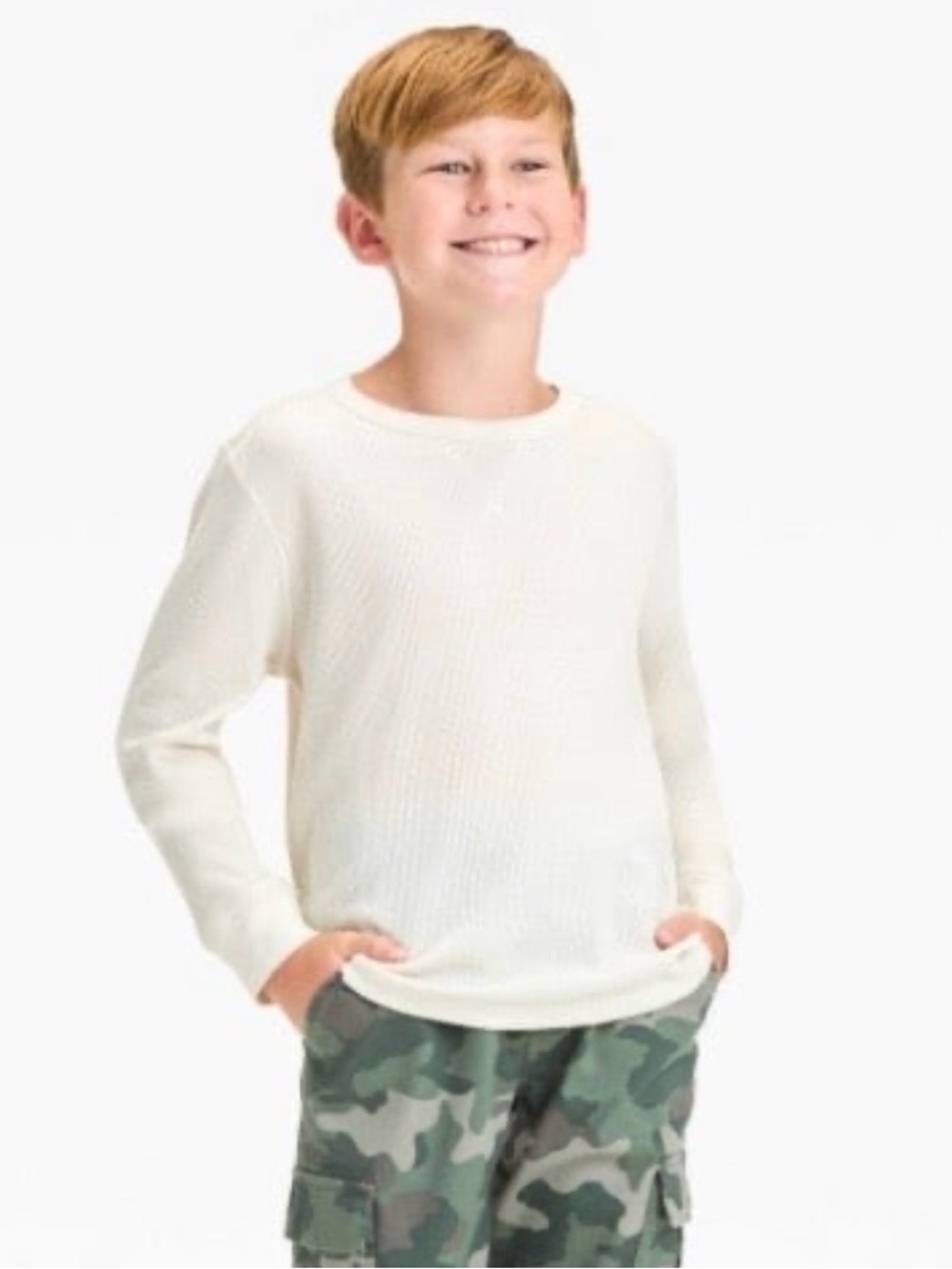Boys' Long Sleeve Thermal T-Shirt - Cat & Jack Cream Size XS (4/5) new